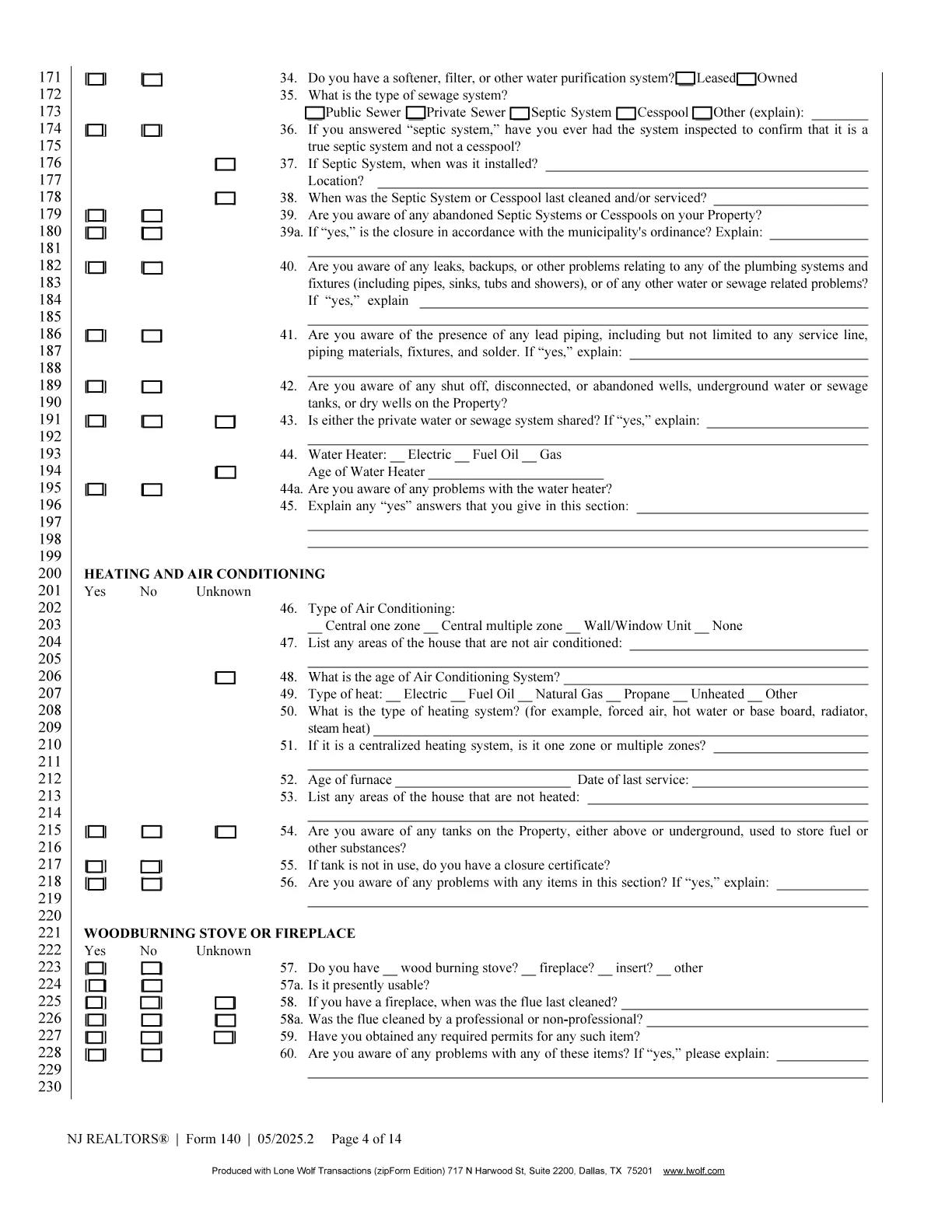 New Jersey REALTORS Seller's Property Condition Disclosure Statement page 4 of 14