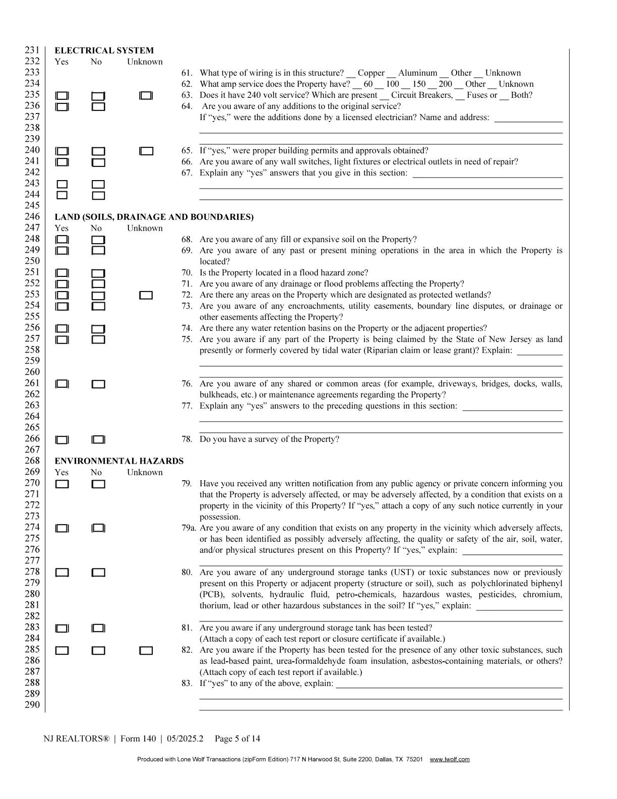 New Jersey REALTORS Seller's Property Condition Disclosure Statement page 5 of 14