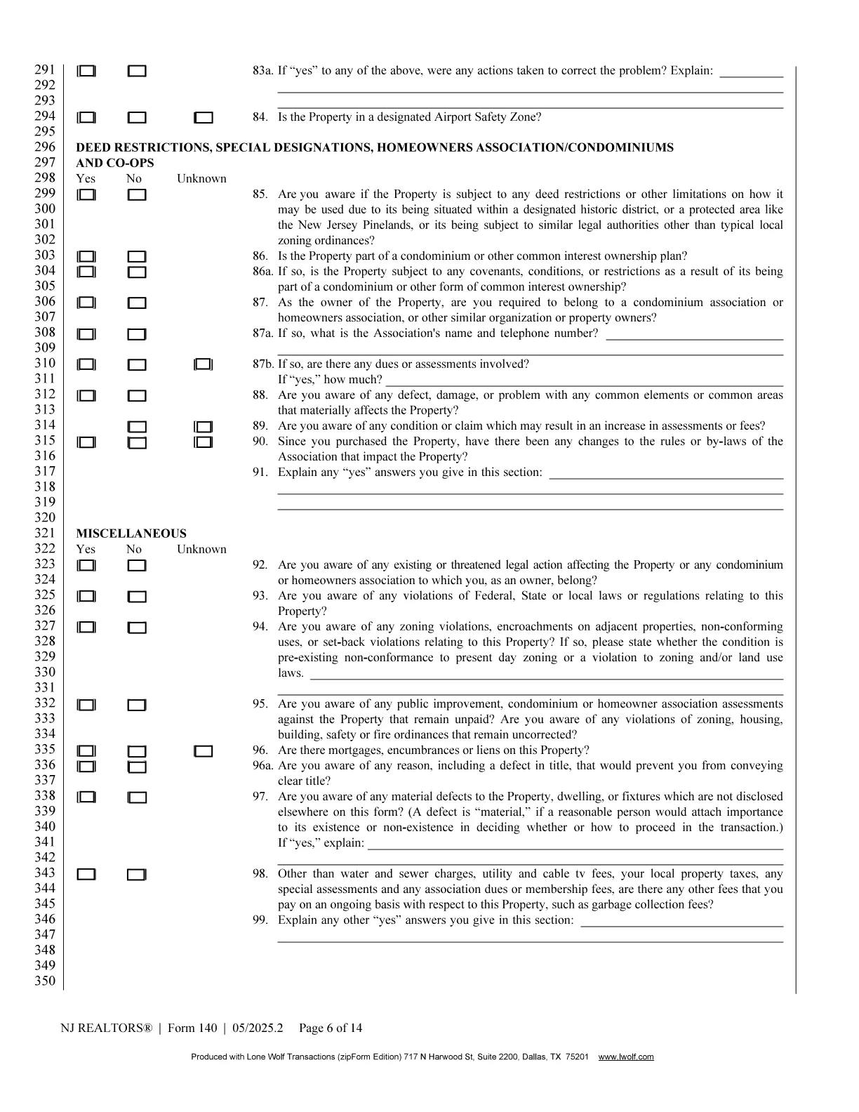 New Jersey REALTORS Seller's Property Condition Disclosure Statement page 6 of 14