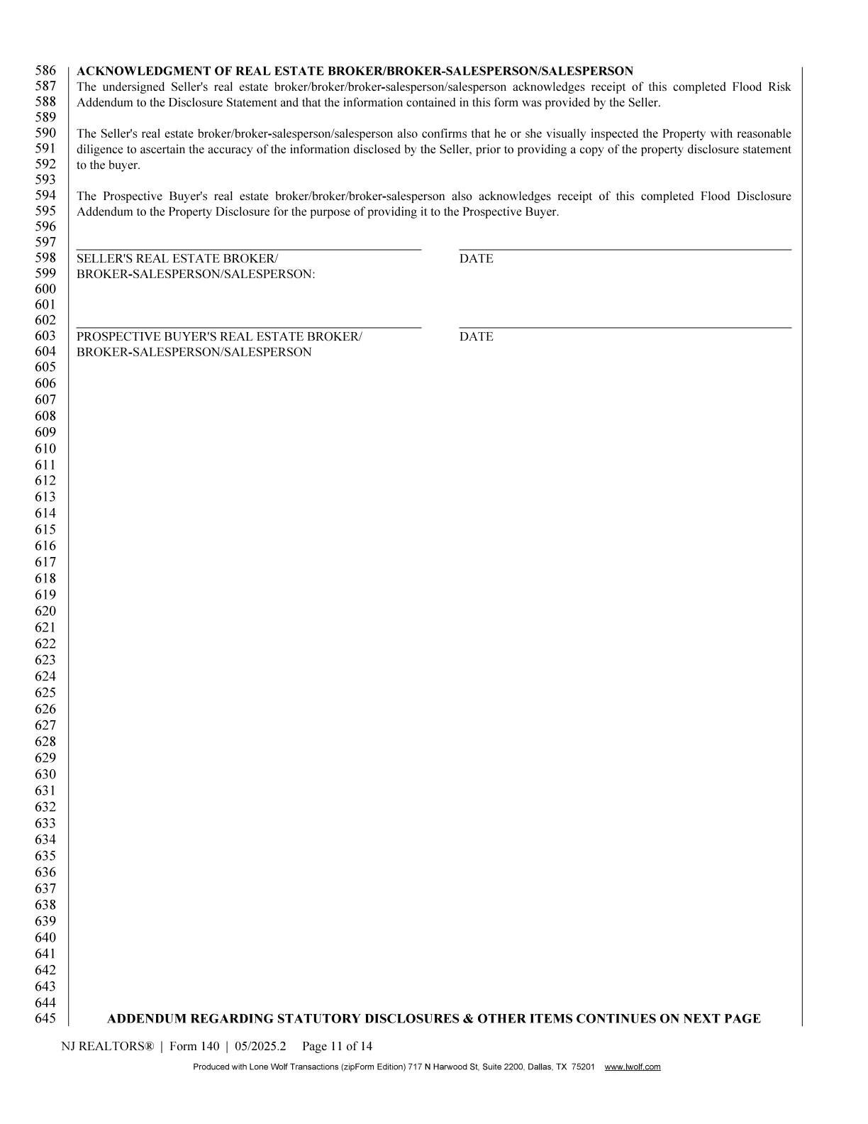 New Jersey REALTORS Seller's Property Condition Disclosure Statement page 11 of 14